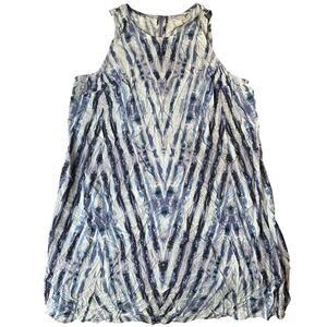 Ava & Viv Women Midi Dress Size 1X Sleeveless Crew Neck Rayon Blue & White